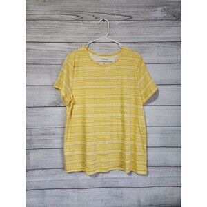 Croft & Barrow Top XL Yellow Stripe 100% Cotton Casual Summer Tee